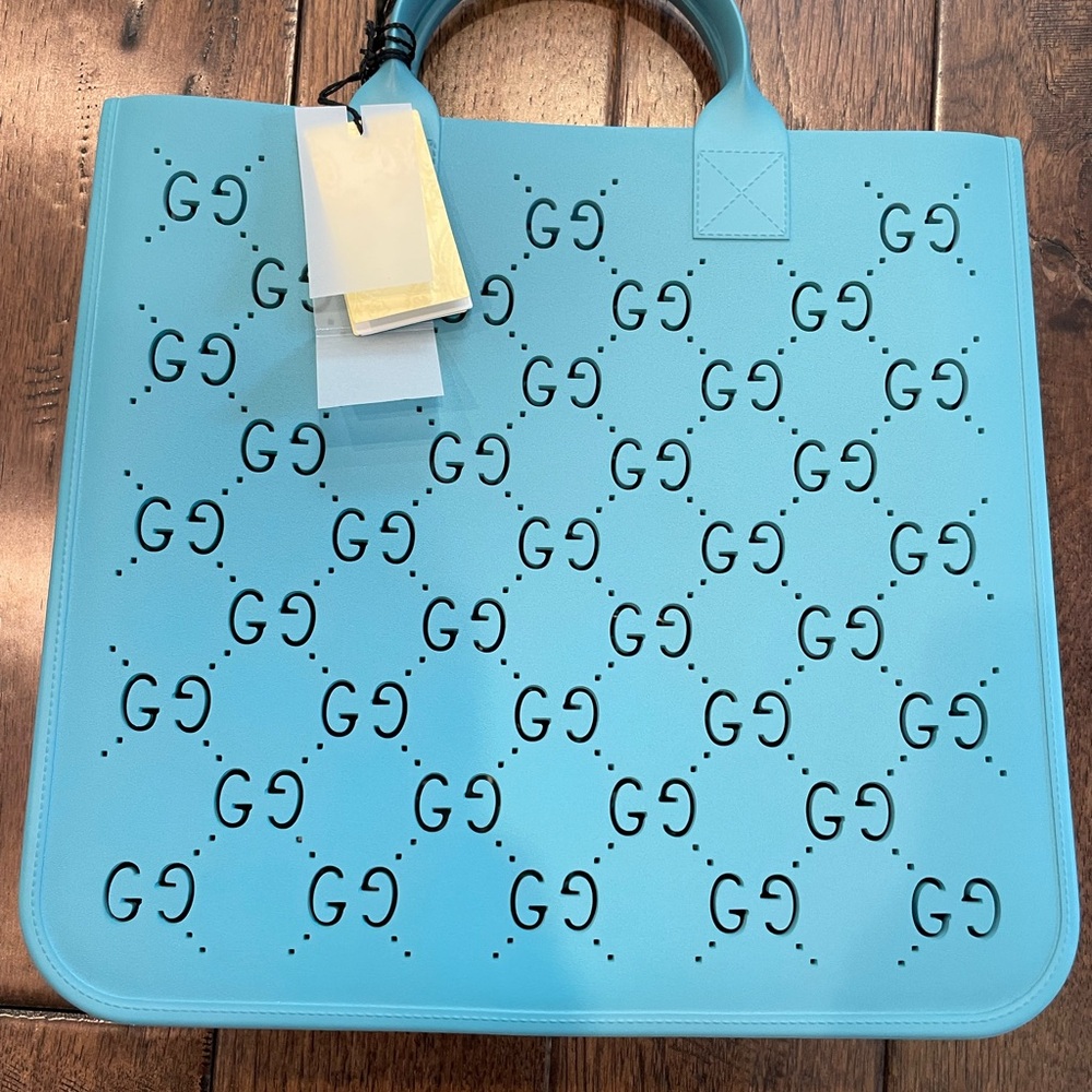 Blue Gucci Supreme GG Rubber Tote Bag NWT and dust bag